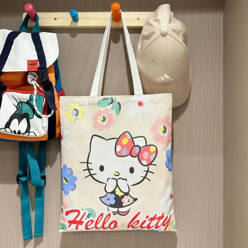 Hello Kitty Large Capacity Canvas Shoulder Handbag Cartoon Commuter Satchel