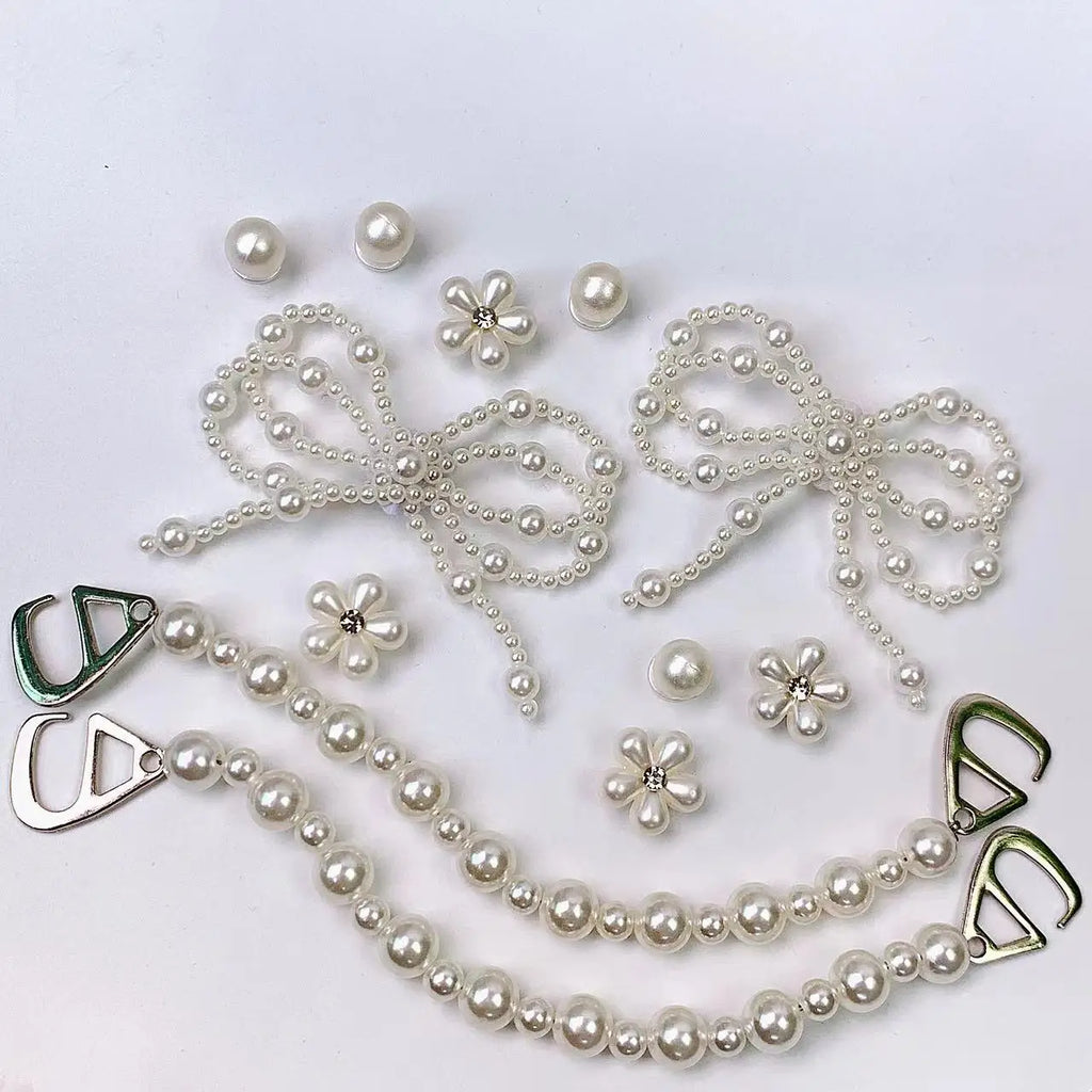 Shoe Accessories Set Bow Pearl Flower DIY Decorations 10-12Pcs Gift Ornaments
