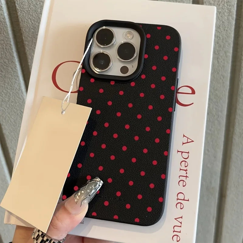 Rose Red Polka Dot Lichee Pattern iPhone Case