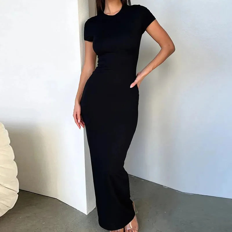 Women Bodycon Maxi Dress Short Sleeve Party Dress
