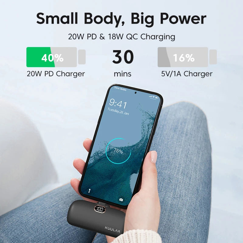 Mini Power Bank 5000mAh PD 3.0 Fast Charging Portable Charger USB-C External Battery for iPhone Samsung Android