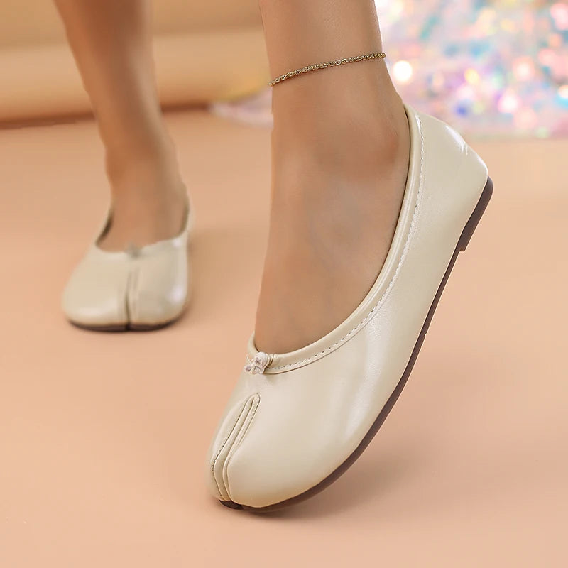 Women Leather Toe Separator Loafers Flat Slip On Casual Breathable Shoes