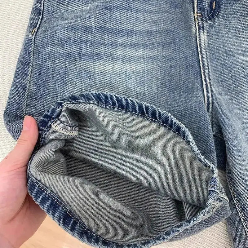 Women Denim Shorts High Waist Wide Leg Knee Length Casual Jeans Summer Fashion