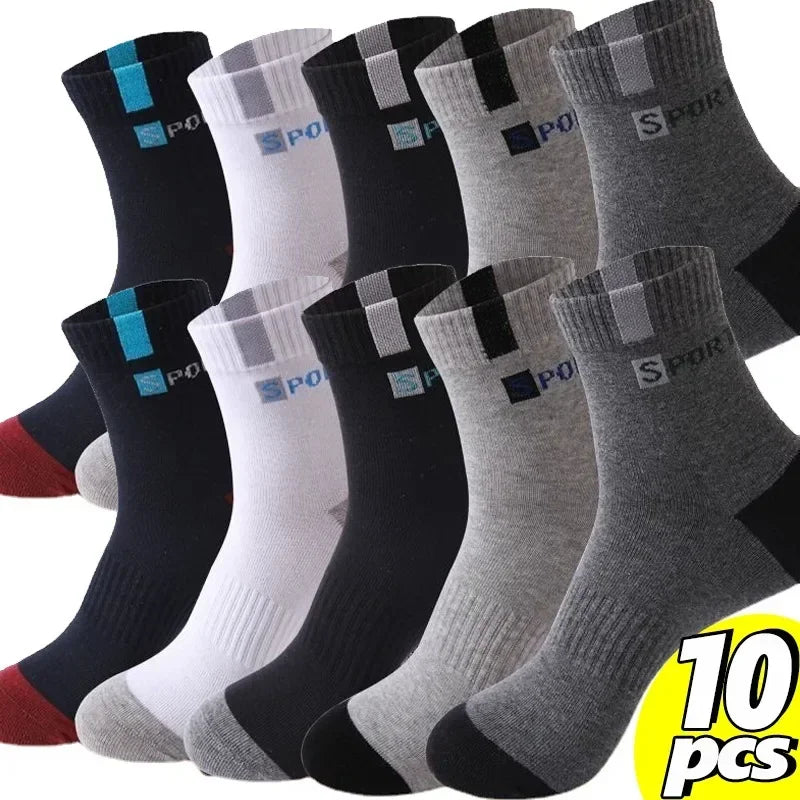 Men Cotton Sport Socks Breathable Mid Tube Elastic Running Sneakers Socks
