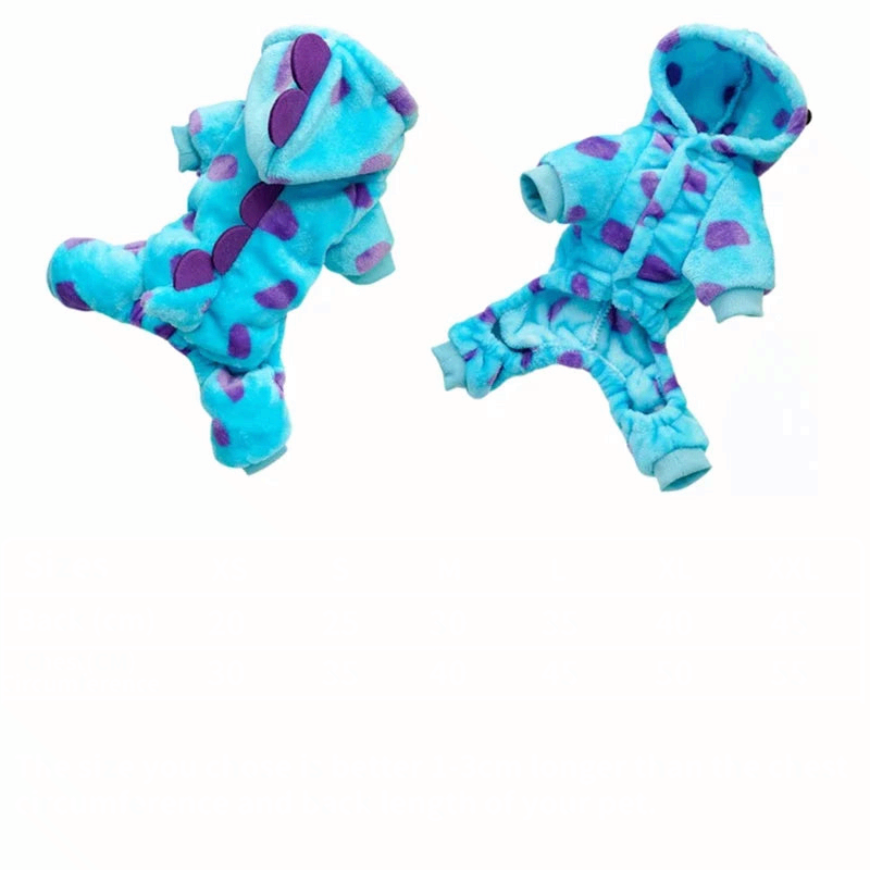 Blue Dinosaur Dog Hoodie Warm Pet Coat