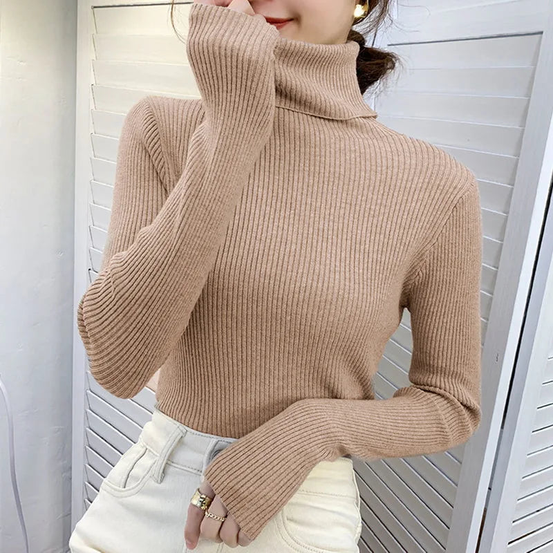 Women’s Soft Knit Turtleneck Sweater Autumn Winter Pullover Jumper