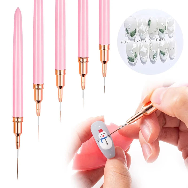 5pcs Nail Art Liner Brush Set – Ultra Fine Detail Brushes for UV Gel & Nail Design