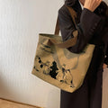 Women Canvas Tote Bag Large Capacity Zipper Shoulder Bag Work Handbag