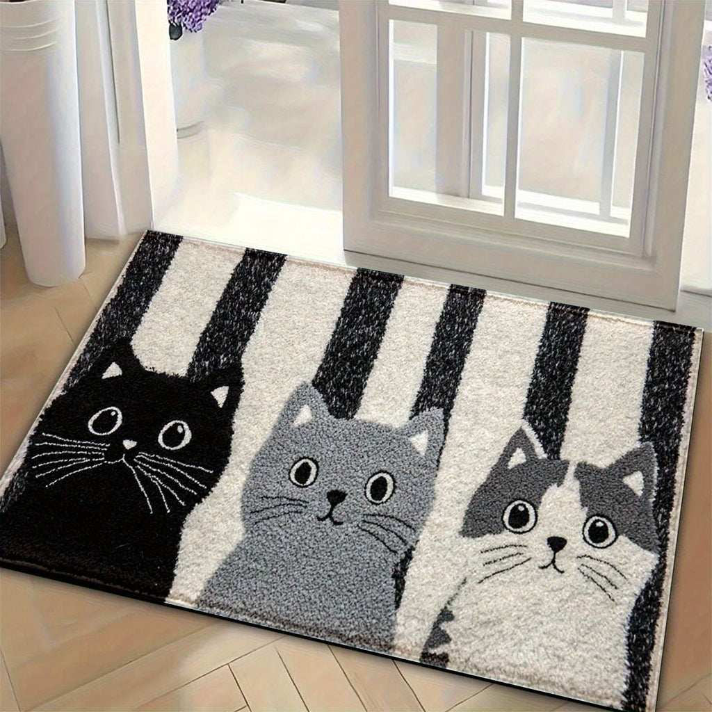 Cartoon Cat Striped Doormat Waterproof Soft Floor Mat Bedroom Rug