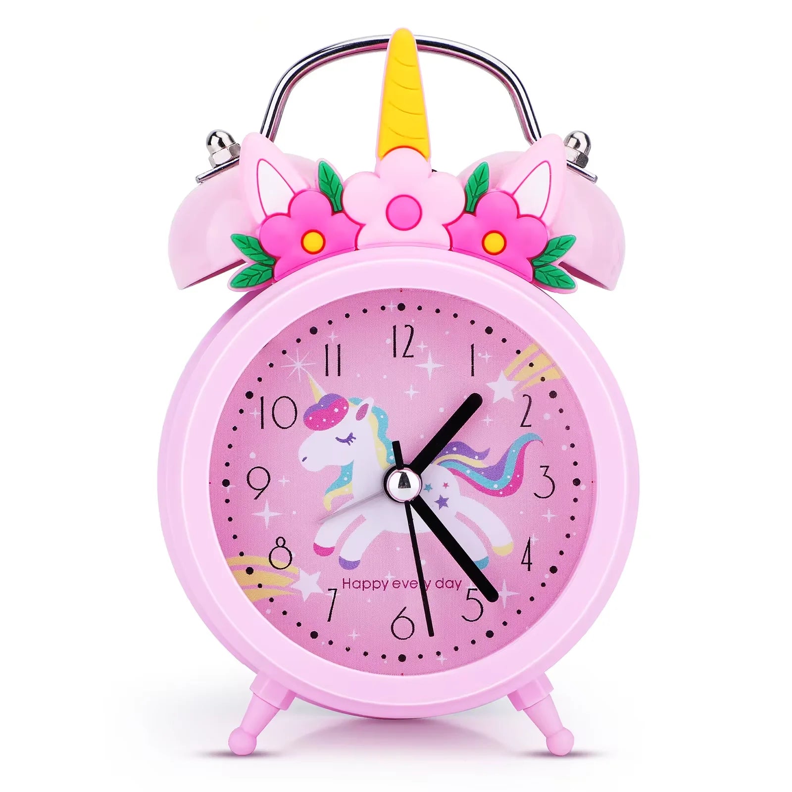 Cute Unicorn Alarm Clock Kids Double Bell Desk Clock with Backlight Cartoon Pink Bedroom Decor Gift