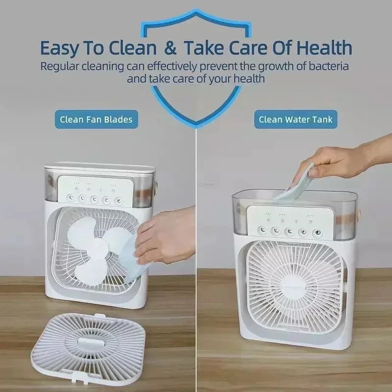 Portable Air Cooler with Humidifier – 3-in-1 Mini Cooling Fan with LED Night Light
