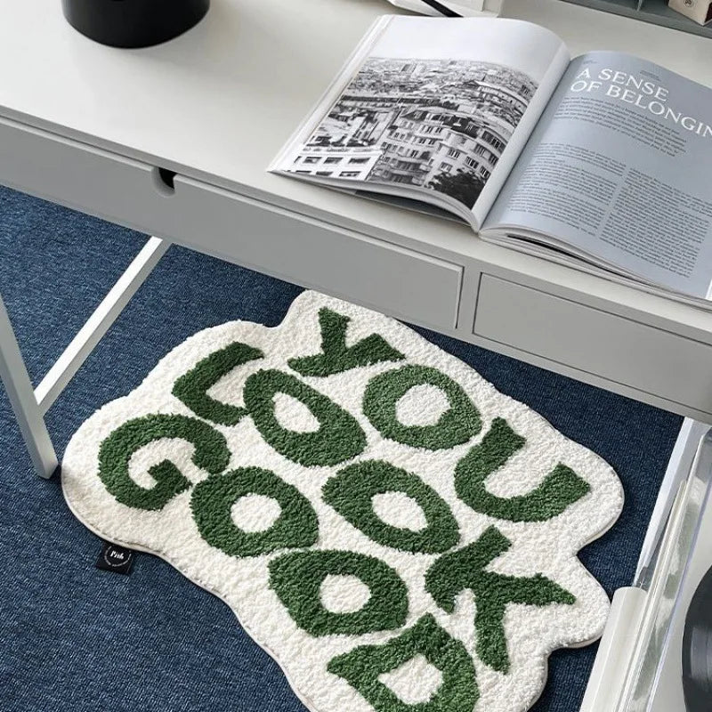 Irregular Letter Floor Mat Soft Anti Slip Faux Cashmere Area Rug Home Decor