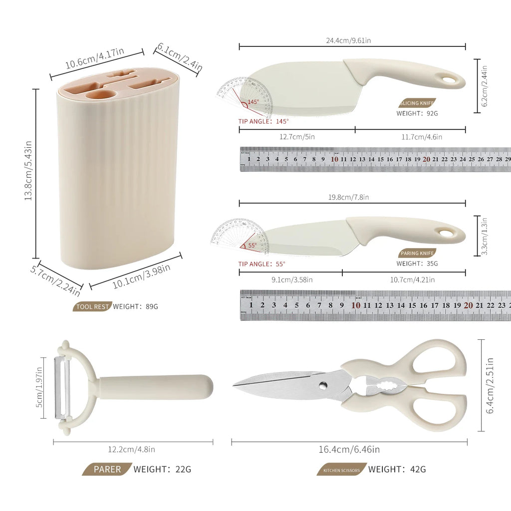 5 Piece Stainless Steel Kitchen Knife Set with Holder Scissors Peeler Fruit Knife