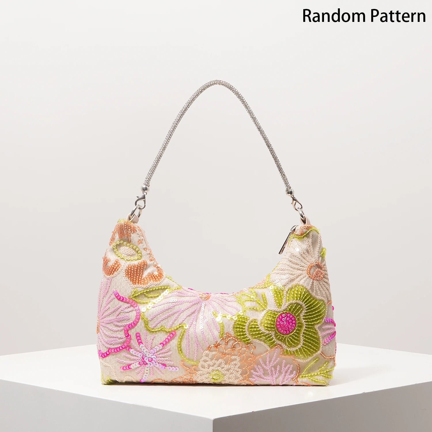 Floral Sequin Shoulder Bag Elegant Party Handbag