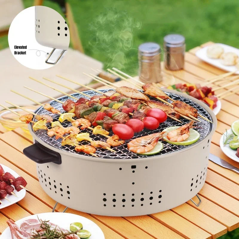 Portable Round Charcoal BBQ Grill Stainless Steel Korean Style Outdoor Camping Barbecue Stove