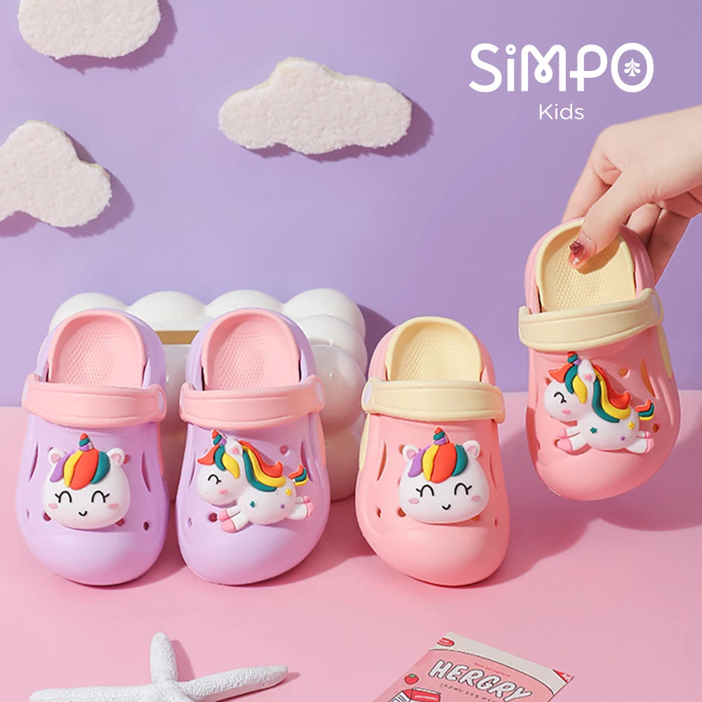 Kids Unicorn Clogs Sandals Anti-Slip Summer Beach Shoes Cute Cartoon Garden Shoes for Girls