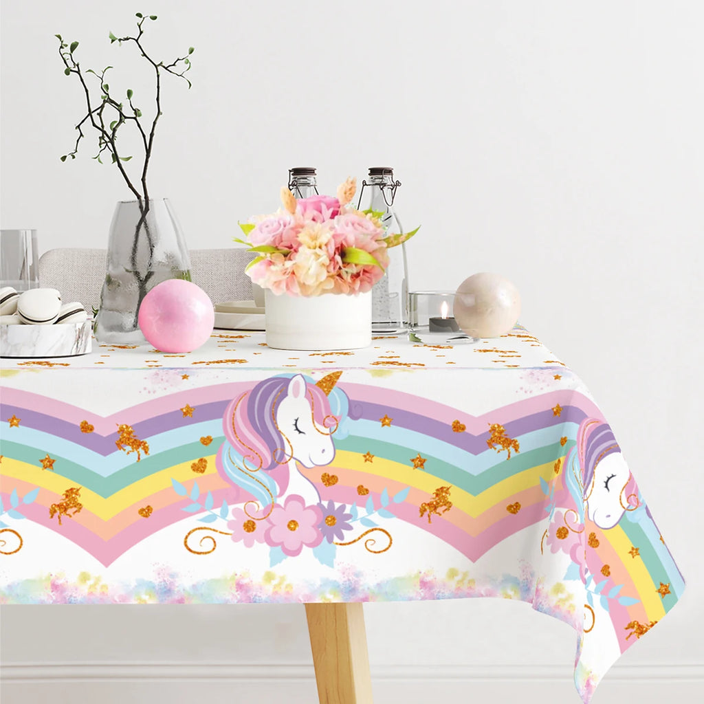 Rainbow Unicorn Tablecloth Birthday Party Decorations Waterproof PE Table Cover Kids Unicorn Theme Party Supplies