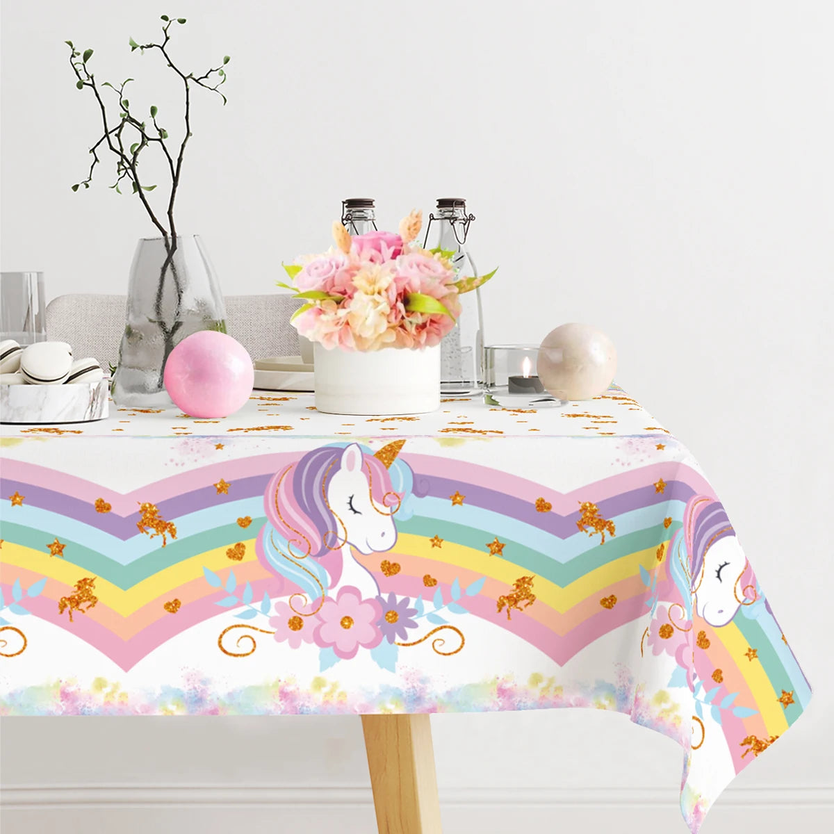 Rainbow Unicorn Tablecloth Birthday Party Decorations Waterproof PE Table Cover Kids Unicorn Theme Party Supplies