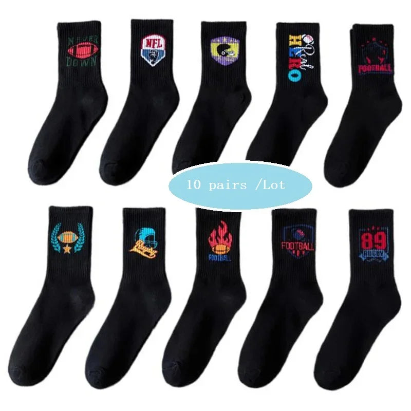 Cotton Harajuku Graffiti Long Socks Black White Anime Hip Hop Funny Fashion Socks 10 Pairs