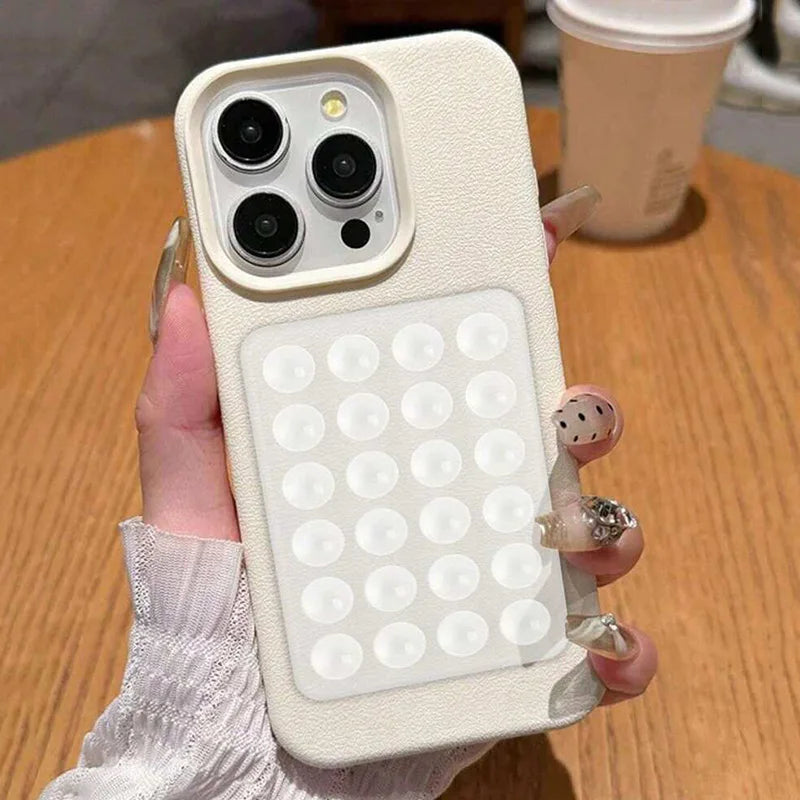 3D Suction Cup Stand Litchi Pattern iPhone Case