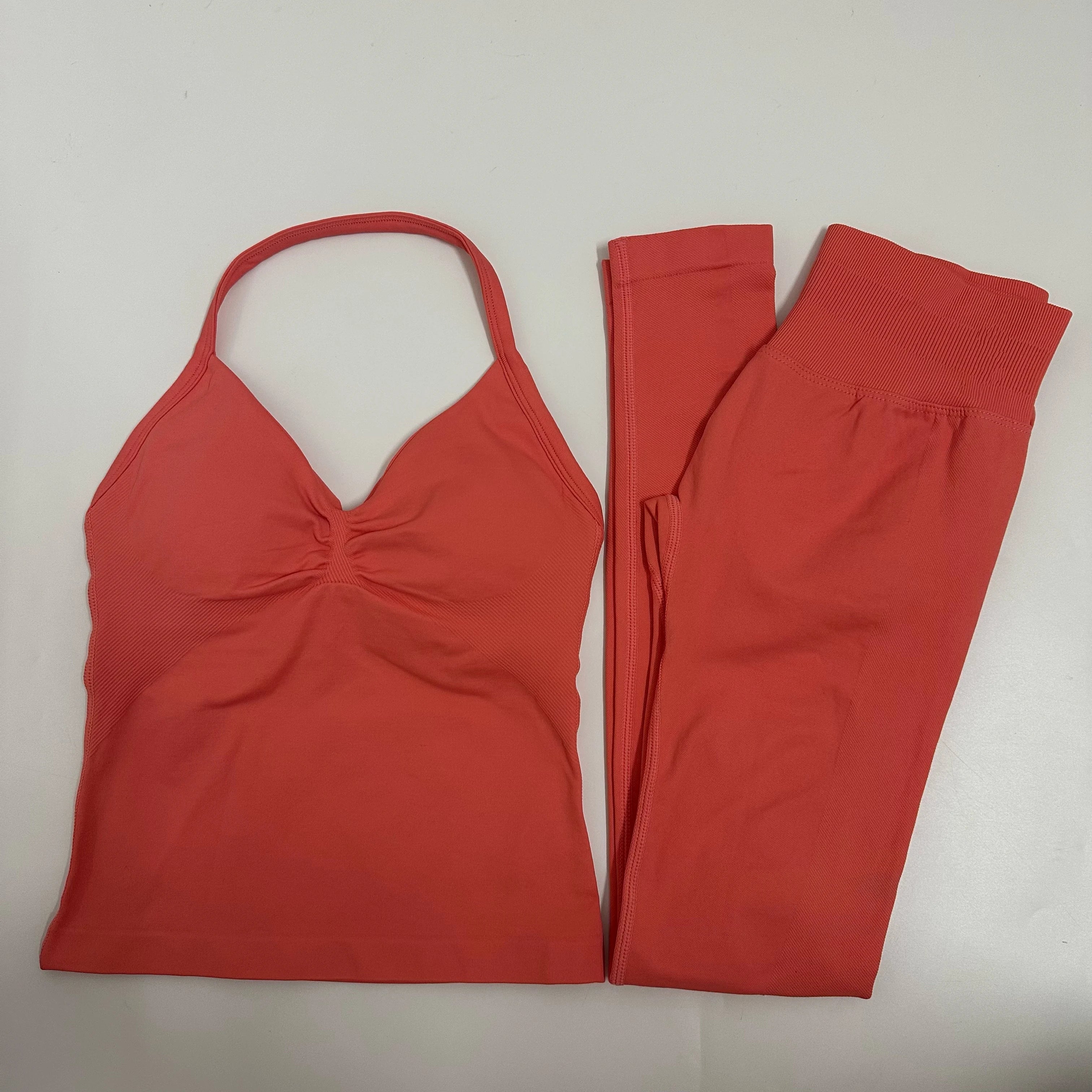 Backless Yoga Set Women Tank Top High Waist Scrunch Leggings Gym Fitness Outfit