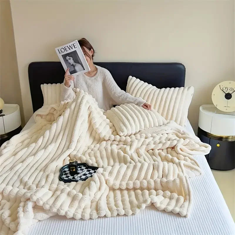 Rabbit Velvet Winter Blanket Thick Warm Flannel Solid Color Throw Blanket