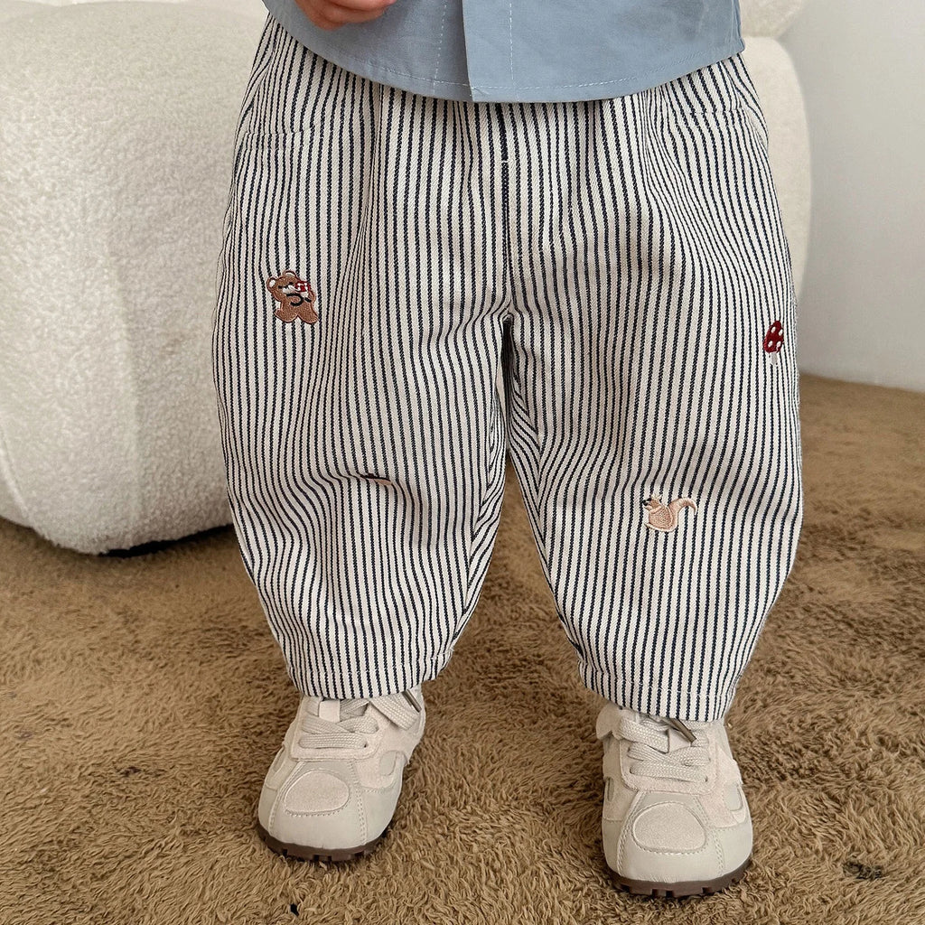 Toddler Kids Cartoon Harem Pants Cotton Striped Denim Baggy Trousers Fall 2026