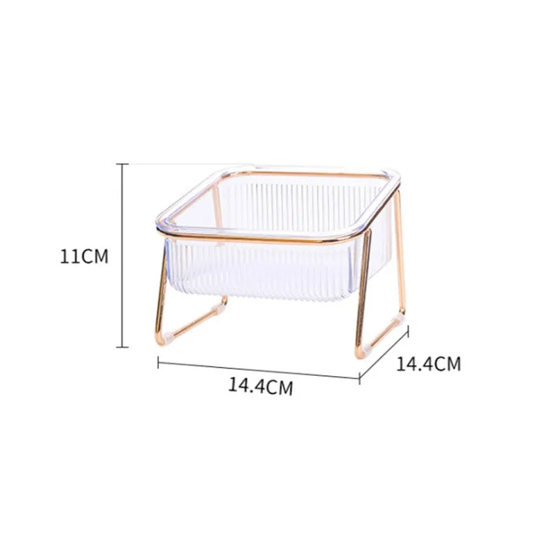 Transparent Raised Double Pet Bowl with Golden Stand