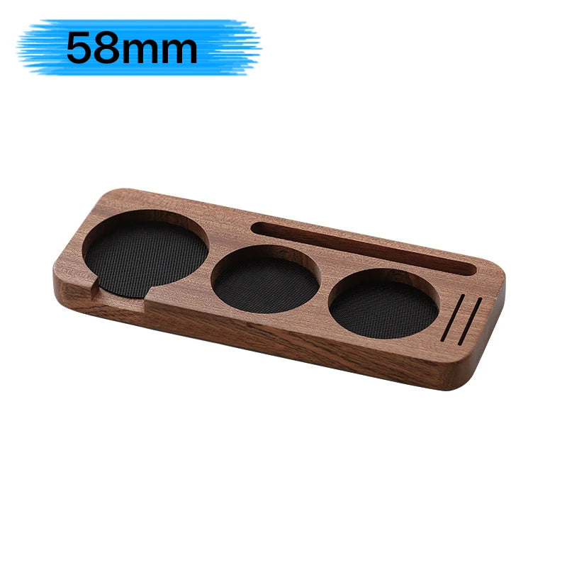 Espresso Tamper Mat Station Walnut Wood Portafilter Holder for 51 54 58mm