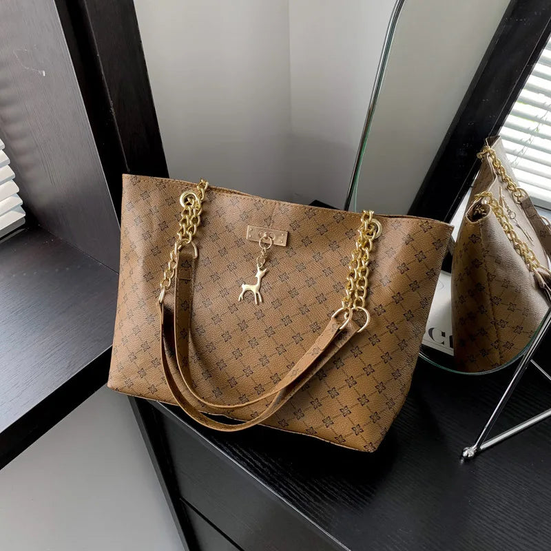 Soft Leather Women Tote Bag Large Capacity Shoulder Bag with Hanging Accessories