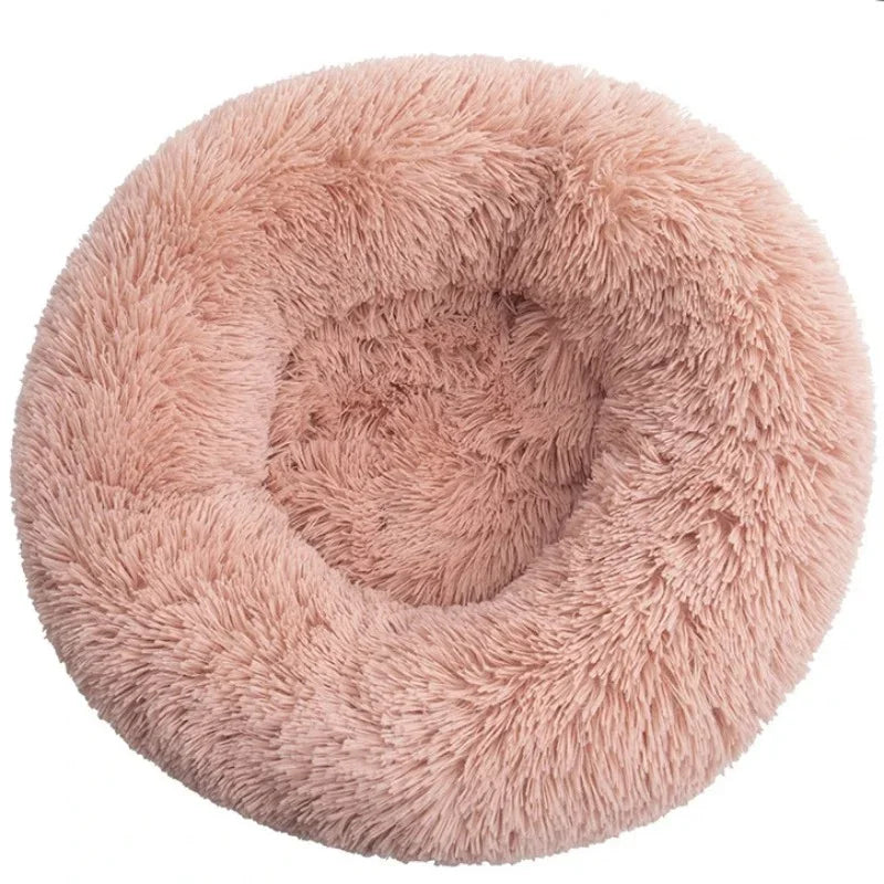 Round Plush Pet Bed – Soft Calming Donut Bed for Dogs and Cats