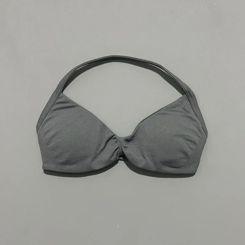 Seamless Strappy Sports Bra Halter Gym Top Women High Support Yoga Tank