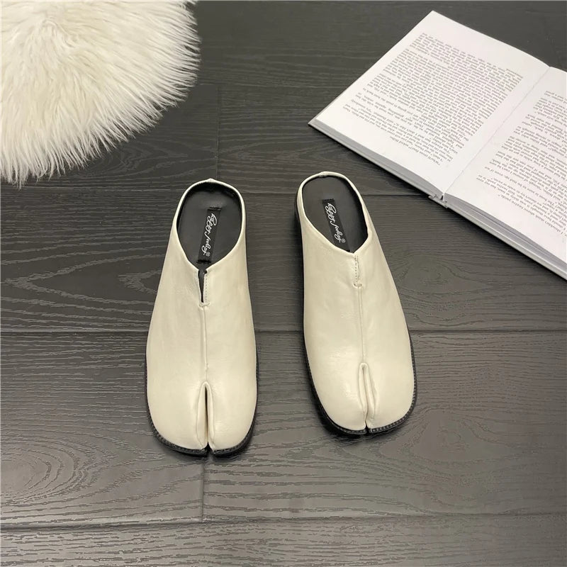 Women Tabi Split Toe Leather Flats Casual Loafers Low Heel Ninja Shoes