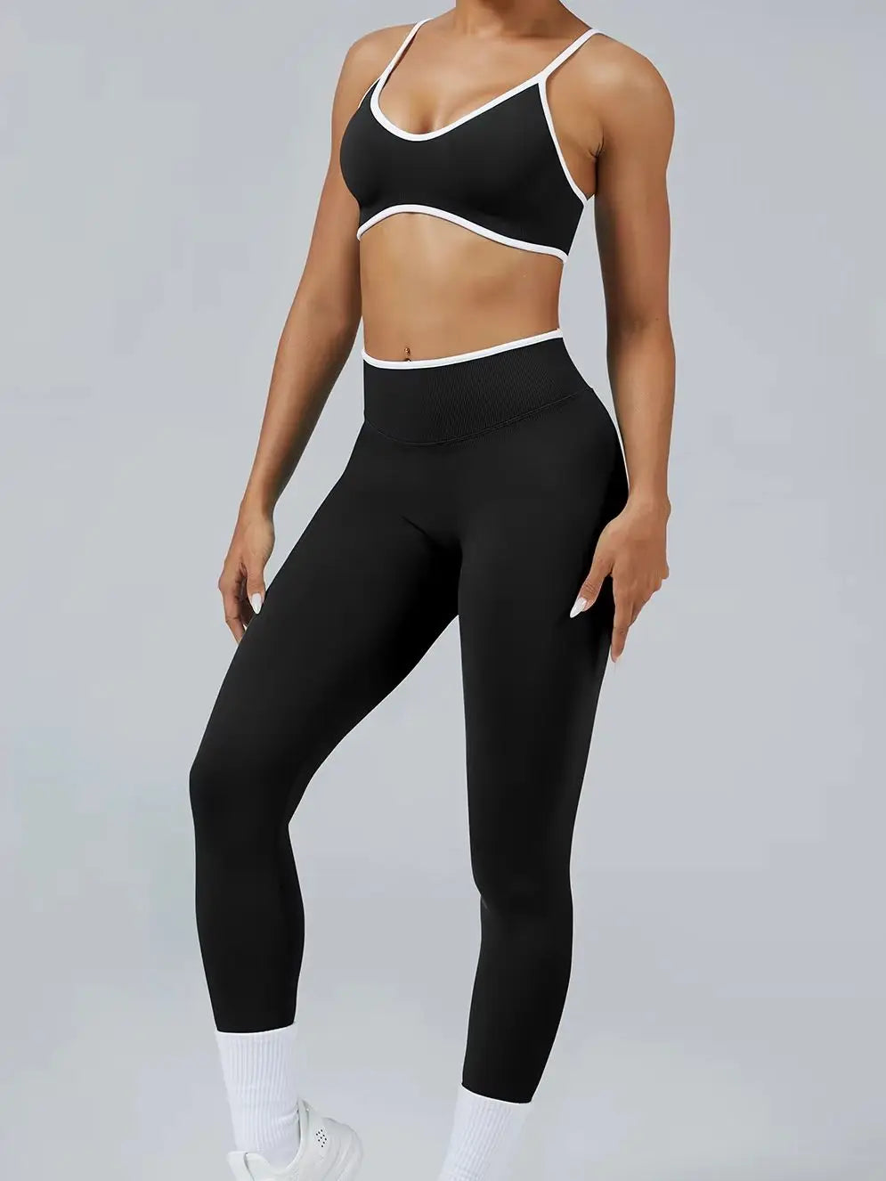 Color Block Yoga Set Women Sports Bra High Waist Shorts Gym Fitness Activewear