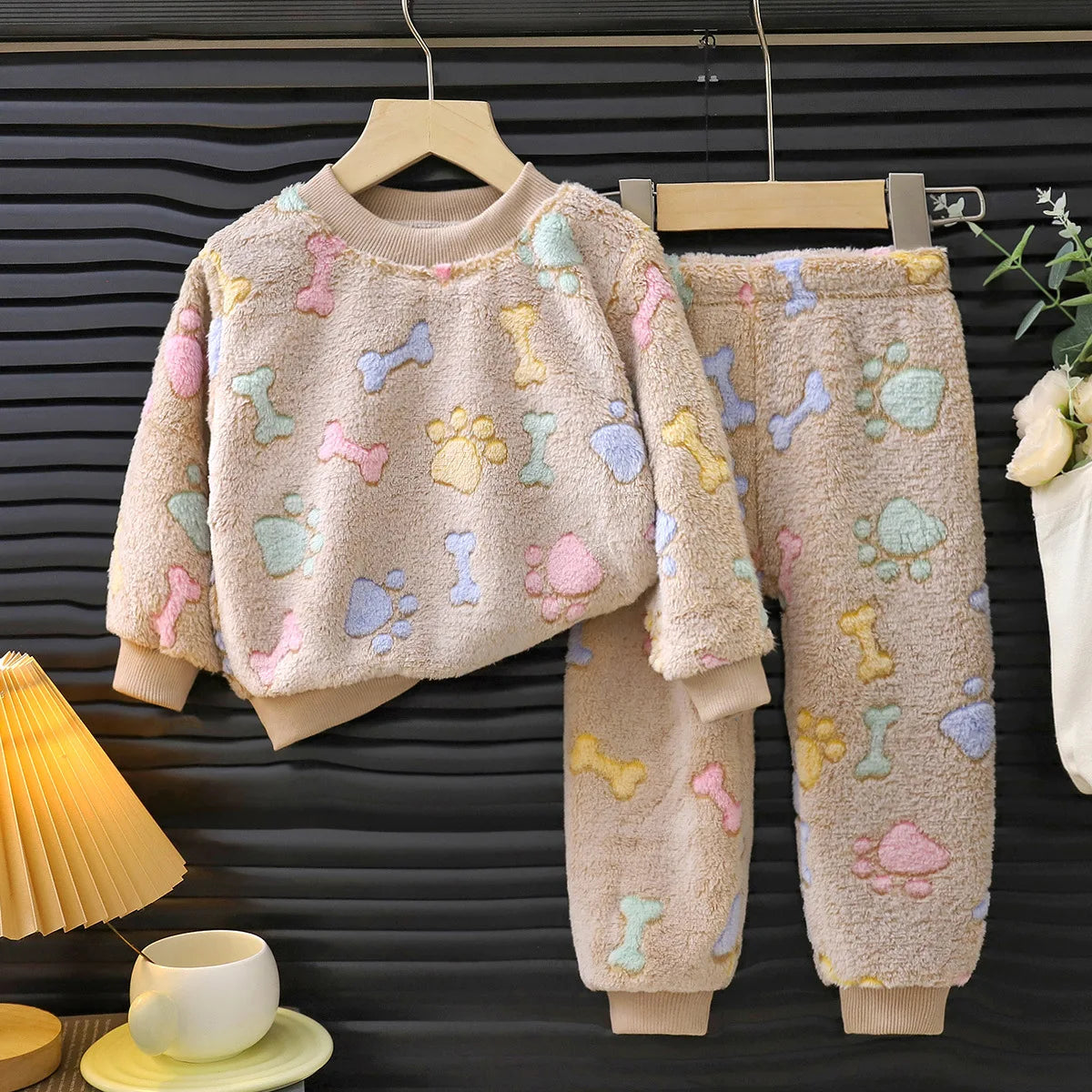 Kids Flannel Pajama Set Long Sleeve Winter Sleepwear for Boys Girls