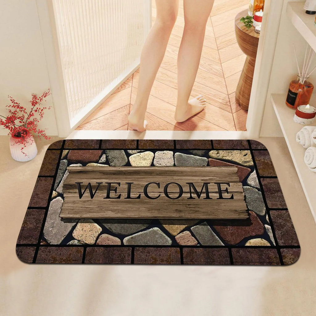 Floral Letter Anti Slip Door Mat Welcome Rug