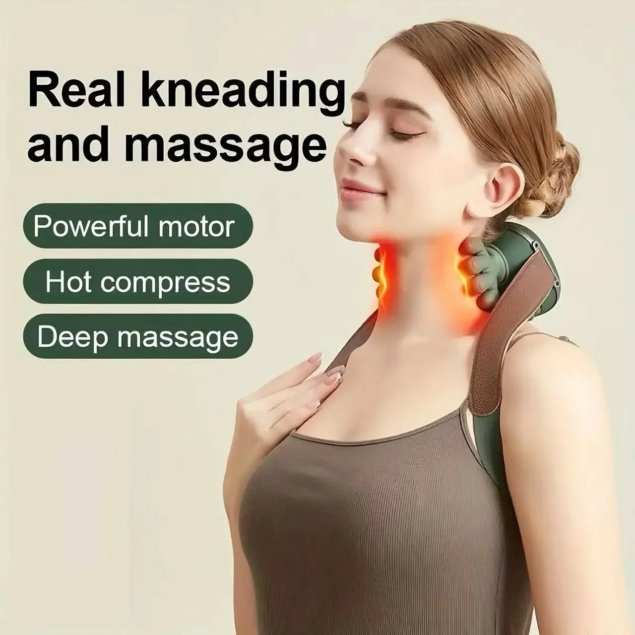 5-Finger Neck & Shoulder Massager with Heat Rechargeable Deep Tissue Kneading Massage Device for Pain Relief & Relaxation
