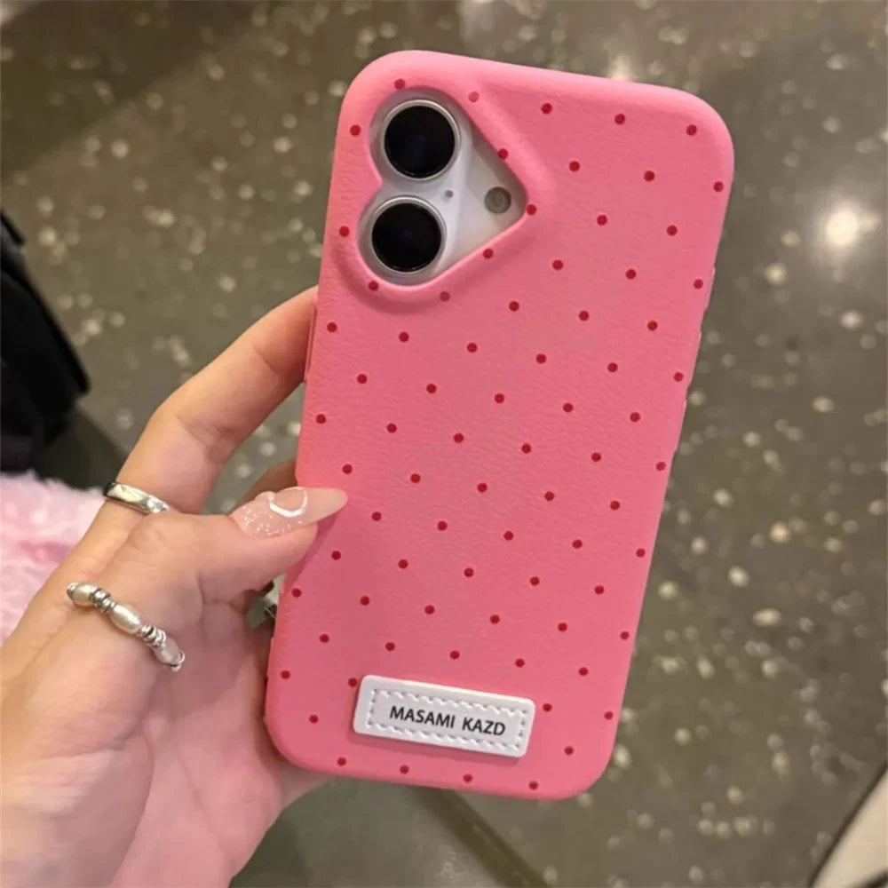 Korean Cute Heart Camera Dots Leather iPhone Case