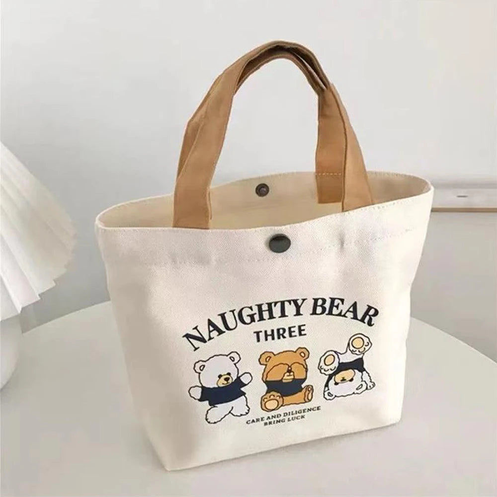 Small Canvas Tote Bag Lunch Box Handbag for Students Office