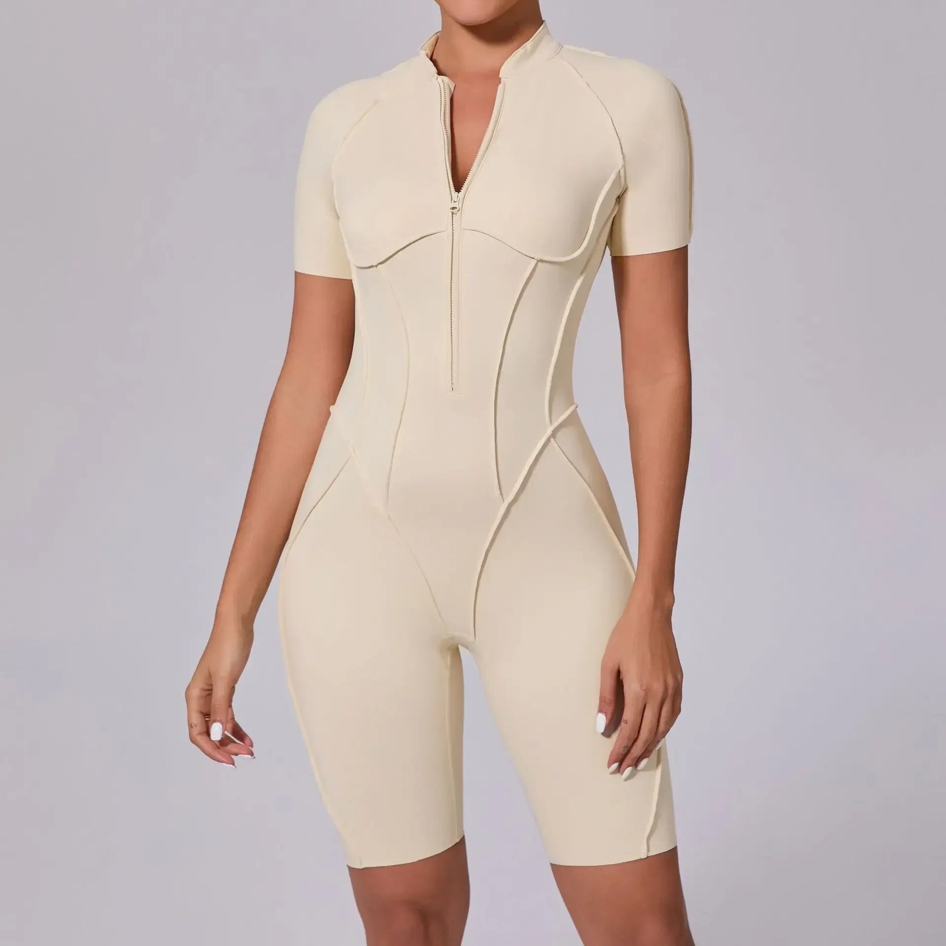 Women Zip Gym Jumpsuit Open Back Yoga Fitness Tracksuit Sports Bodysuit