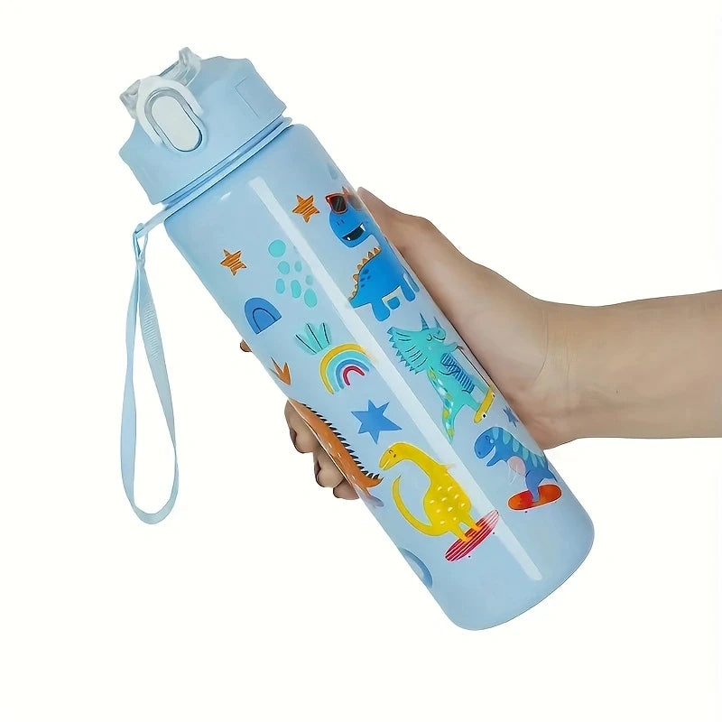 Cute Cartoon Water Bottle 750ml – Kids Leakproof Drinking Bottle with Straw for School, Travel & Gifts