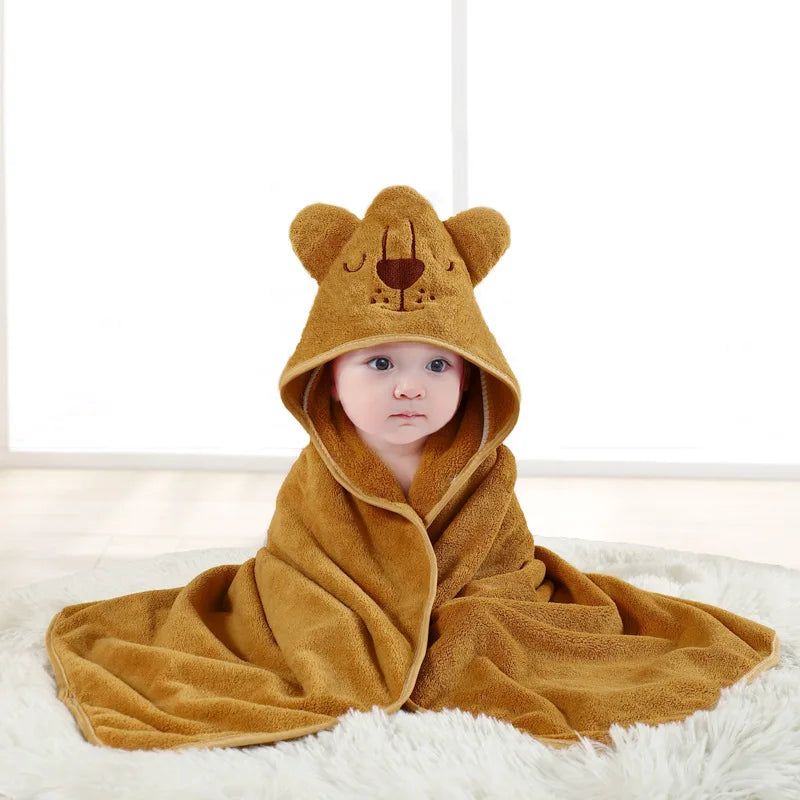Baby Hooded Bathrobe Towel Blanket Coral Fleece Toddler Swaddle Kids Bath Wrap