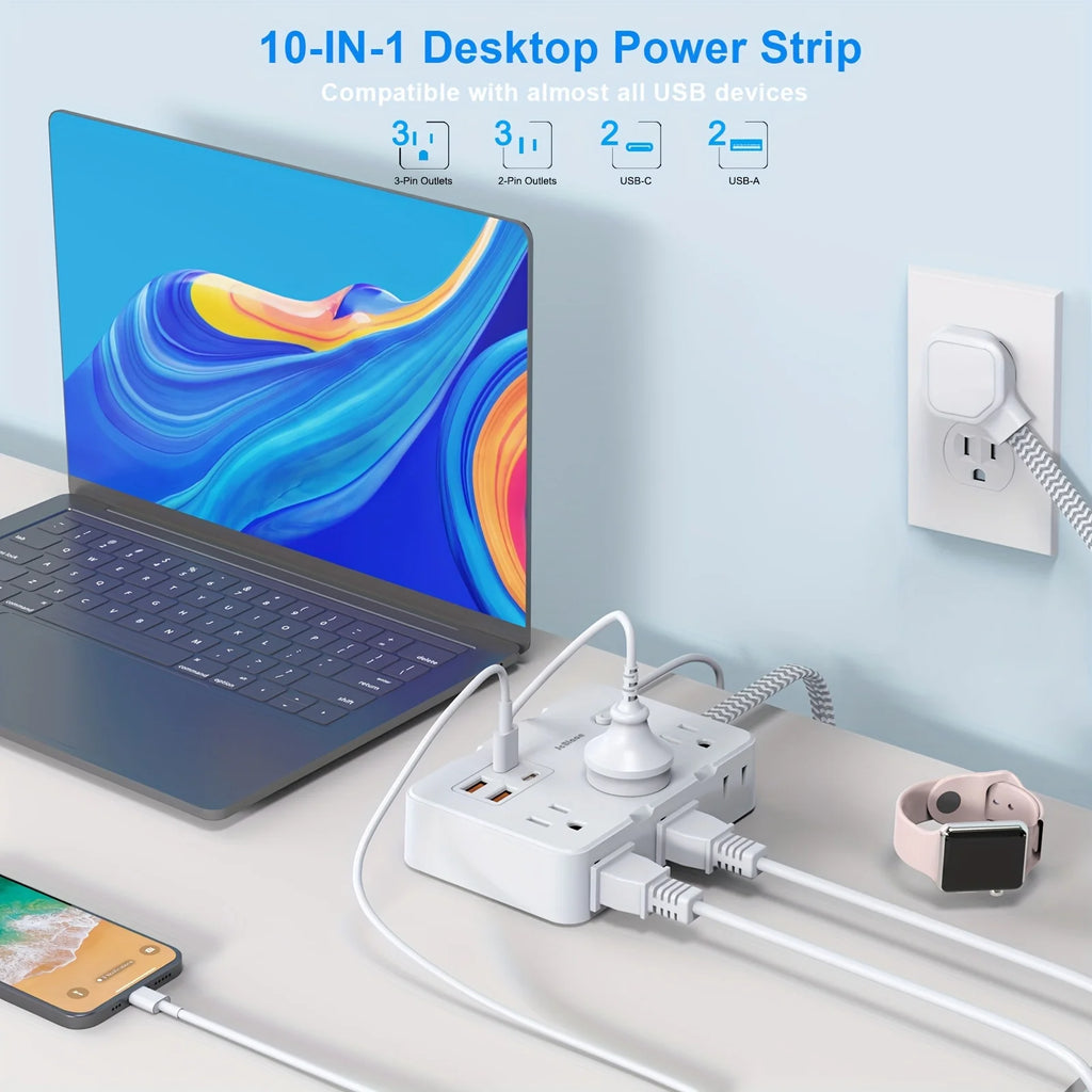 US Plug Power Strip with USB C Braided Extension Cord Smart Home Socket