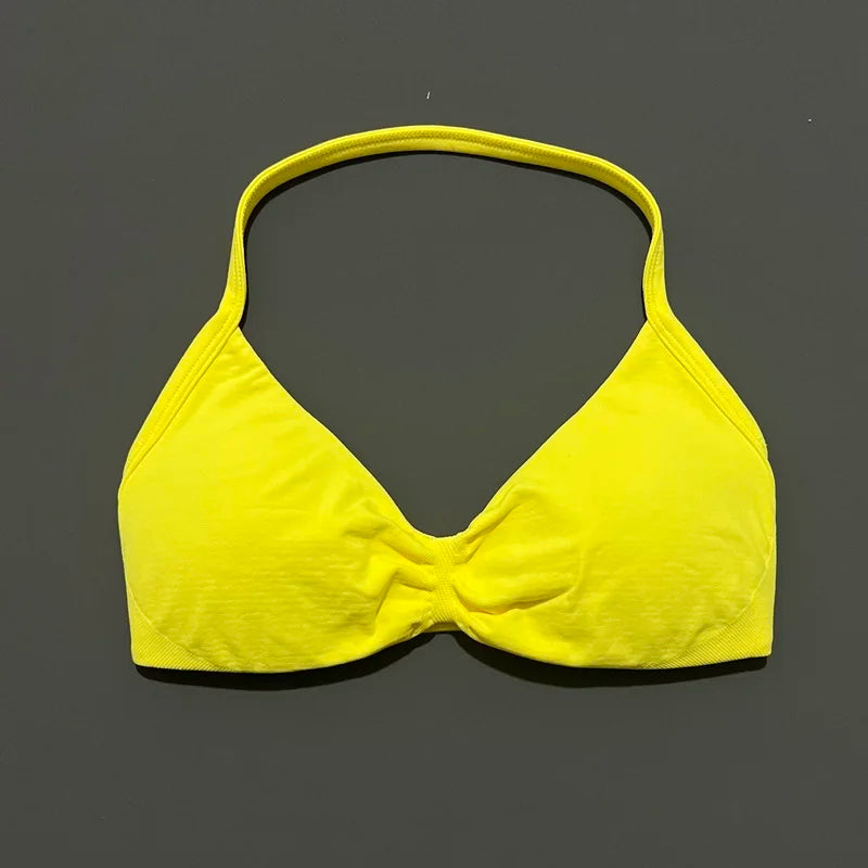 Seamless Strappy Sports Bra Halter Gym Top Women High Support Yoga Tank