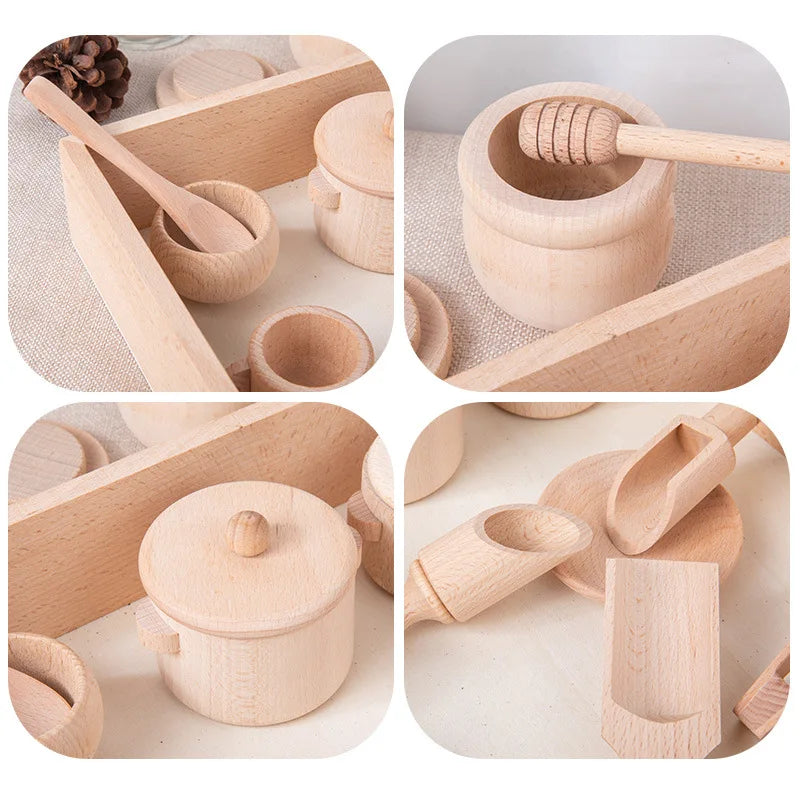 Montessori Wooden Sensory Puzzle Toys Kitchen Tea Set Early Education Learning Kit