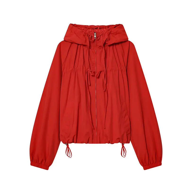 Women Red Hoodie Jacket Y2K