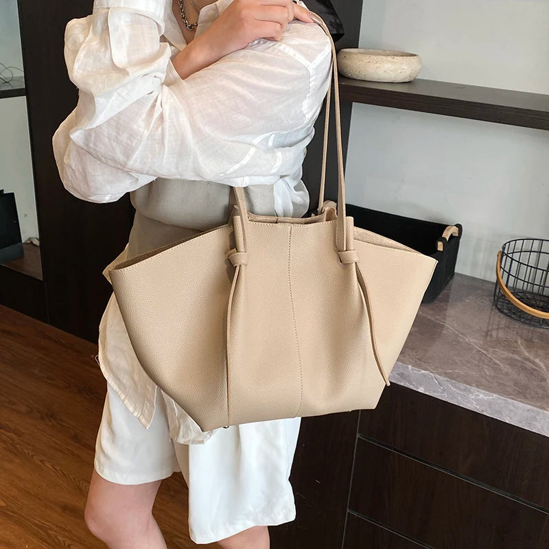 Women PU Leather Tote Bag Set Large Capacity Designer Shoulder Shopper 2-in-1 Handbag