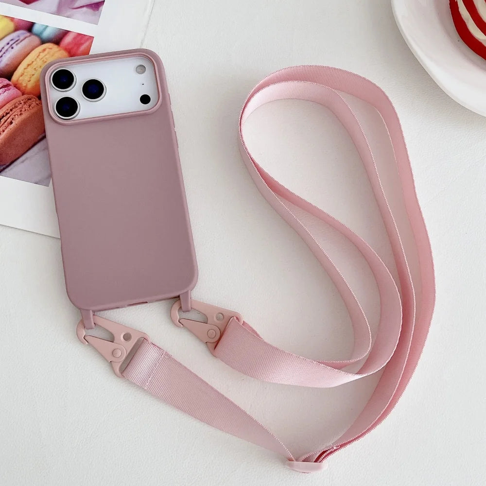 Crossbody Lanyard Matte Silicone Shockproof iPhone Case