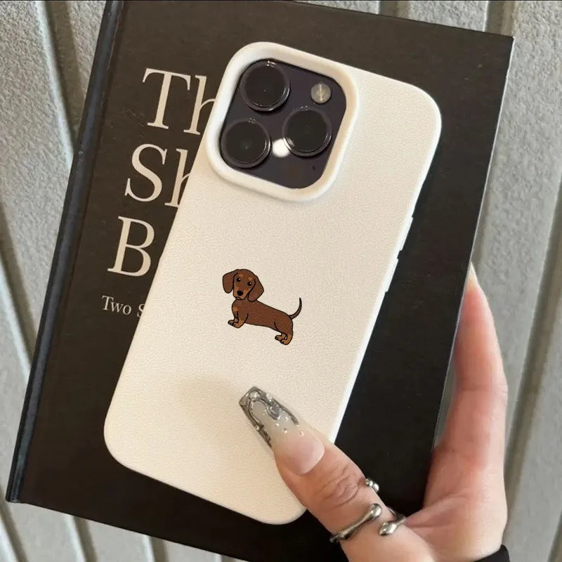 Minimalist Brown Dachshund Pattern Soft TPU Cover iPhone Case