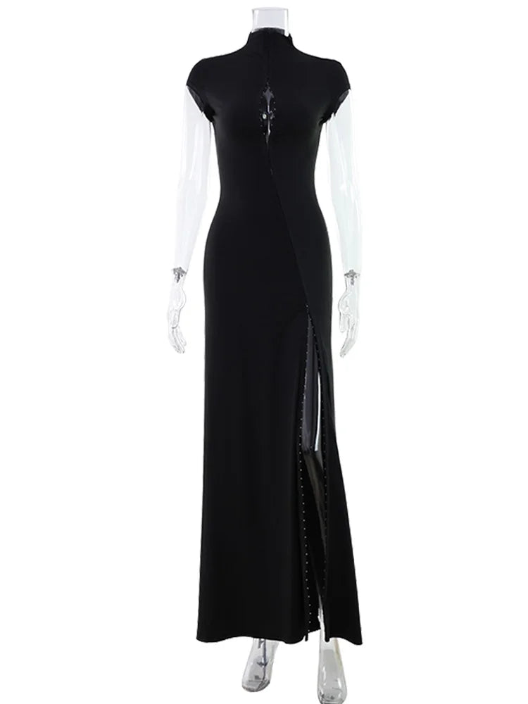 Bodycon Split Dress for Women Metal Buckle Party Outfit
